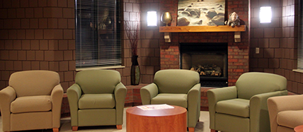 Living Learning Center main lobby fireplace