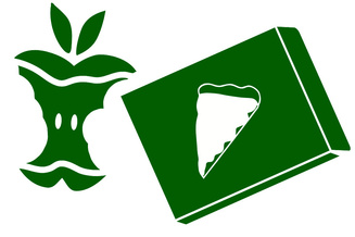 Apple core and folded paper napkin shown as compostable materials that belong in the compost bin.