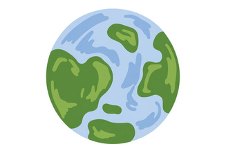 Illustrated globe with blue oceans and green continents in a simple hand-drawn style.