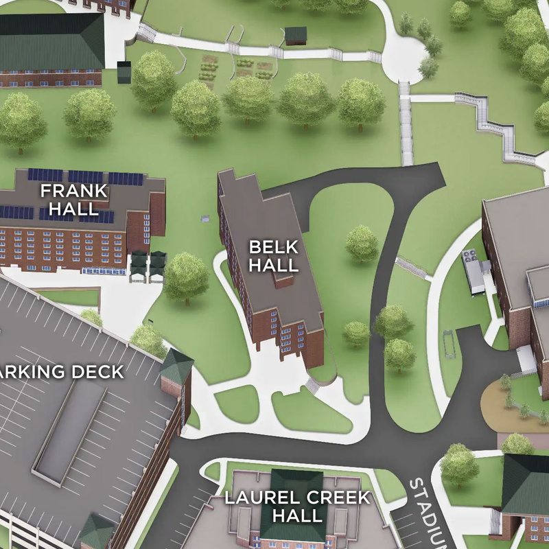 Campus map showing Belk Hall at App State.