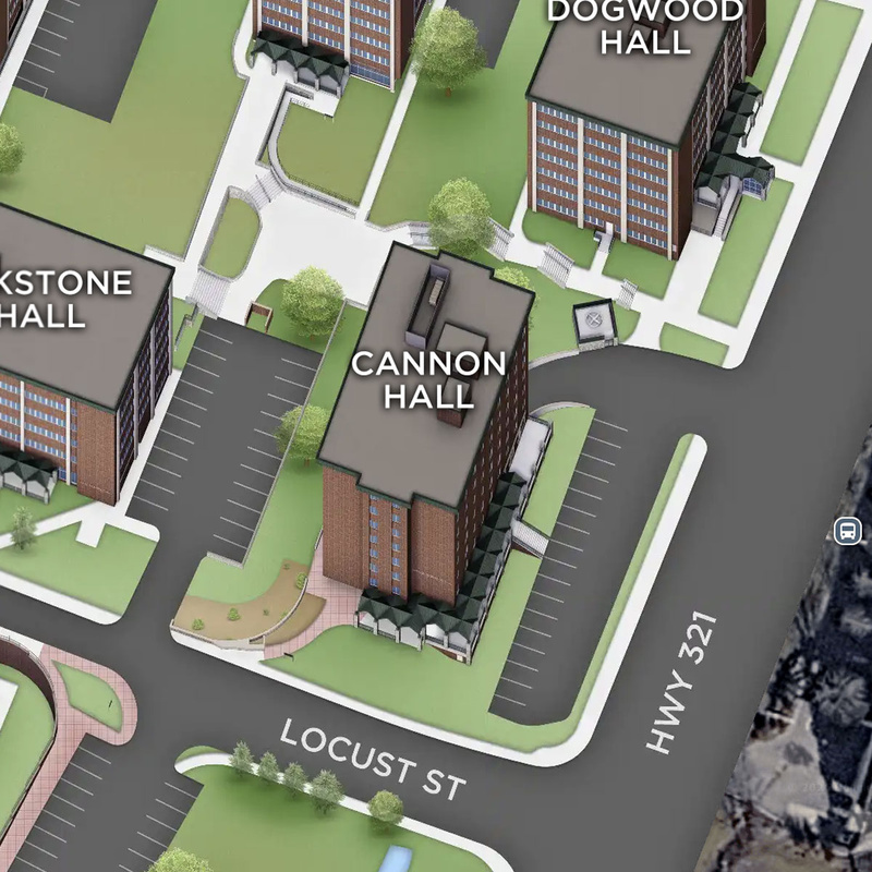 Campus map showing Cannon Hall at App State.