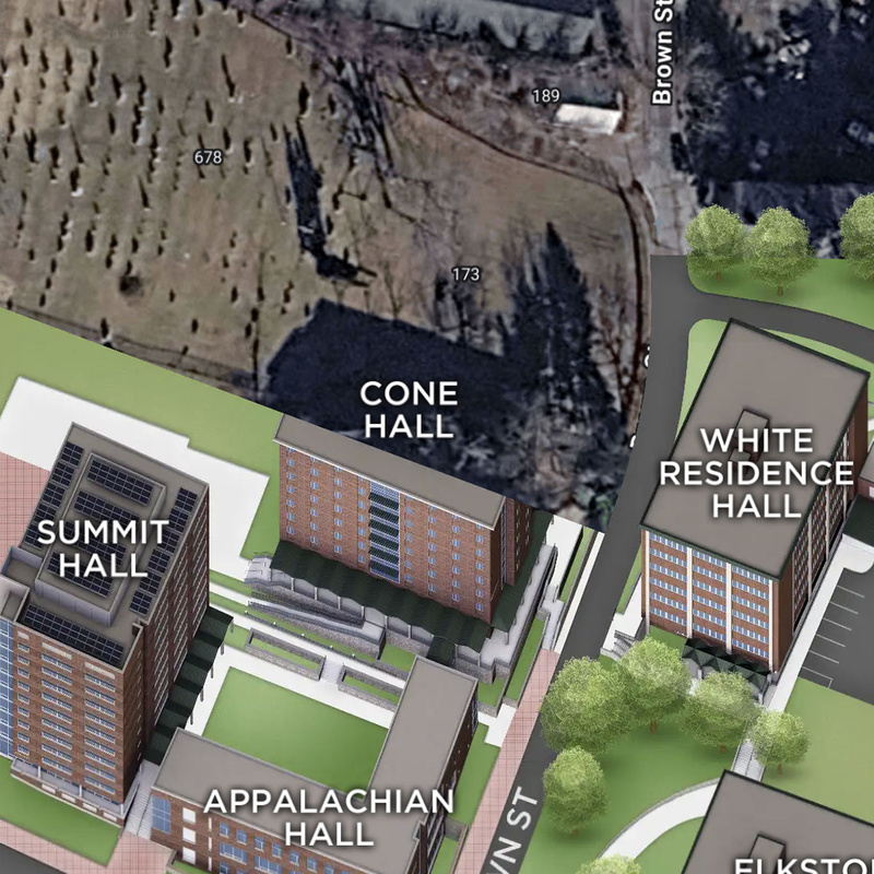 Campus map showing Cone Hall at App State.