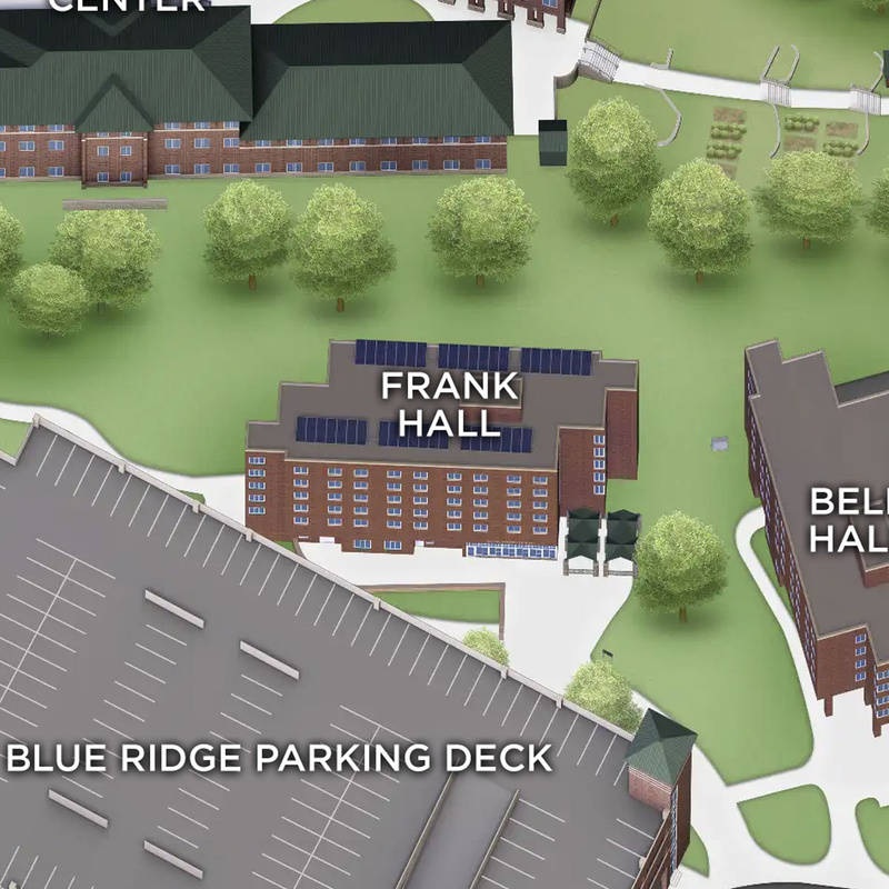 Campus map showing Frank Hall at App State.