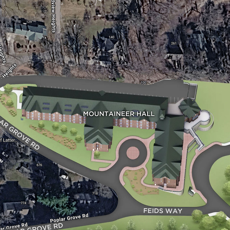 Campus map showing Mountaineer Hall at App State.