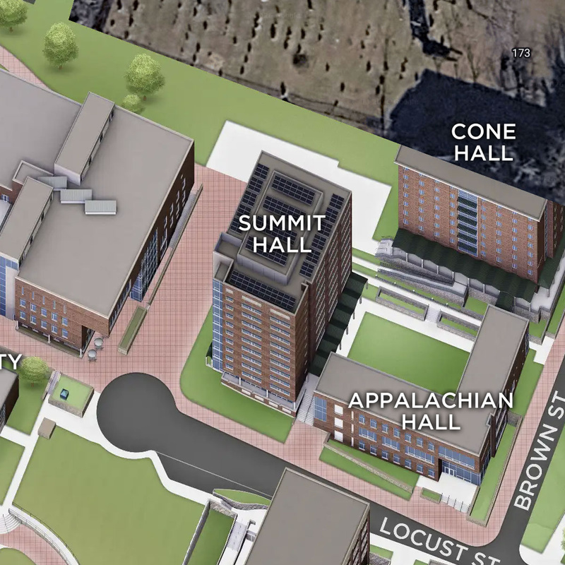 Campus map showing Summit Hall at App State.